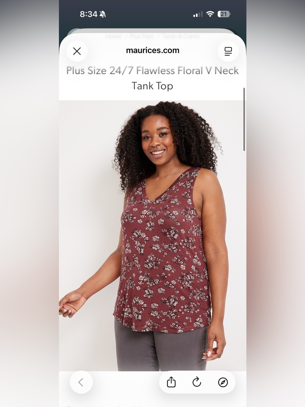 Maurices Rust Floral V-Neck Tank
